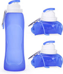 2 Stuks opvouwbare draagbare waterfles met karabijnhaak - duurzaam siliconen-hemelsblauw 500ml