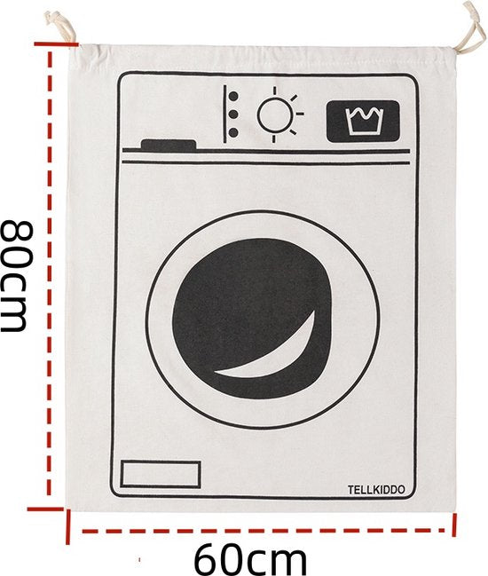 Set van 3 grote Stijlvolle Linnen Opbergzakken met Trekkoord - 80x60 cm - 226 Liter - Alfabet, Wasmachine en Auto Design