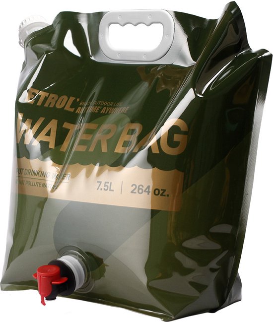 Outdoor Draagbare Waterzak met Kraan voor Kamperen, Wandelen, Picknicken, Vissen en Reizen, etc- 7.5L Capaciteit - Opvouwbaar en Milieuvriendelijk - Jungle Groen