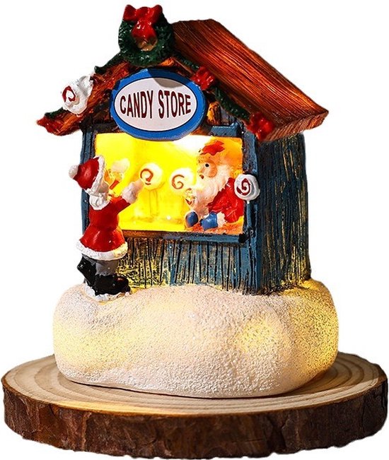 6 stuks Mini Kerstdorp met LED-verlichting – Cadeauwinkel, Snoepwinkel & Thermo Gulee-betoverende kerstsfeer