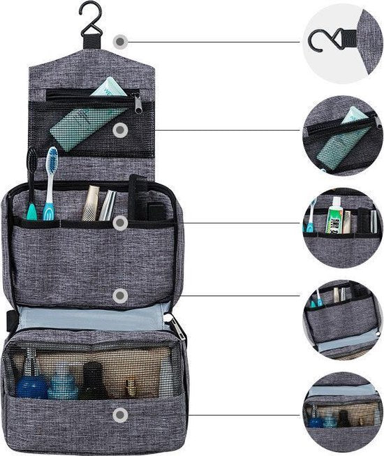 TDR - Toilettas - Organizer voor Toiletartikelen - met haak - multifunctioneel en draagbaar -23*7*15cm- grijs