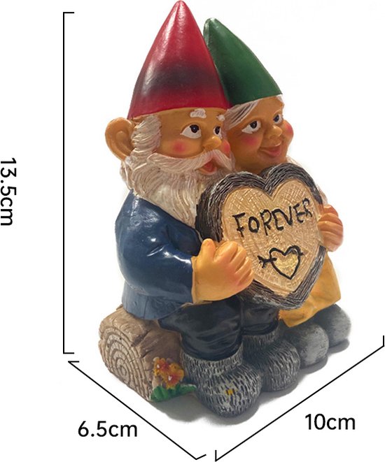 Romantische Kabouters met 'Forever' Hart - Charmante Tuindecoratie- Hars Tuinbeeldje10*6,5*13,5cm