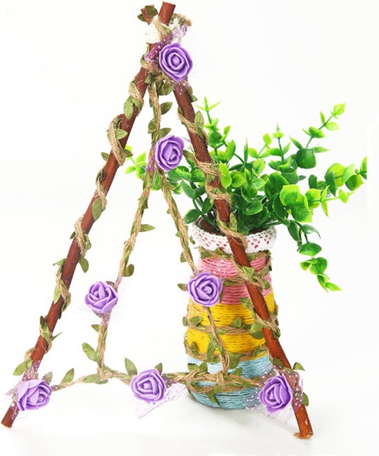 4 Rollen Olijfgroen Jute Touw met Bladeren Patroon - 10m