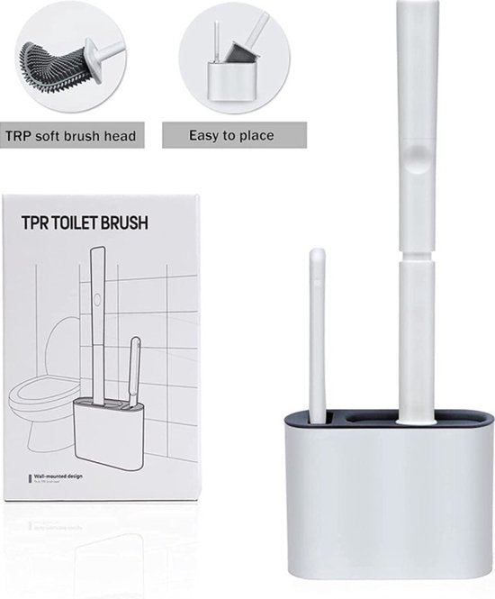 2x Antibacteriële Siliconen WC-borstel Set - Donkergrijs