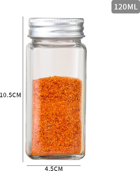 12-delige Glazen Kruidenpotten Set met Aluminium Deksel - Inhoud 120 ml - Inclusief Handige Accessoires