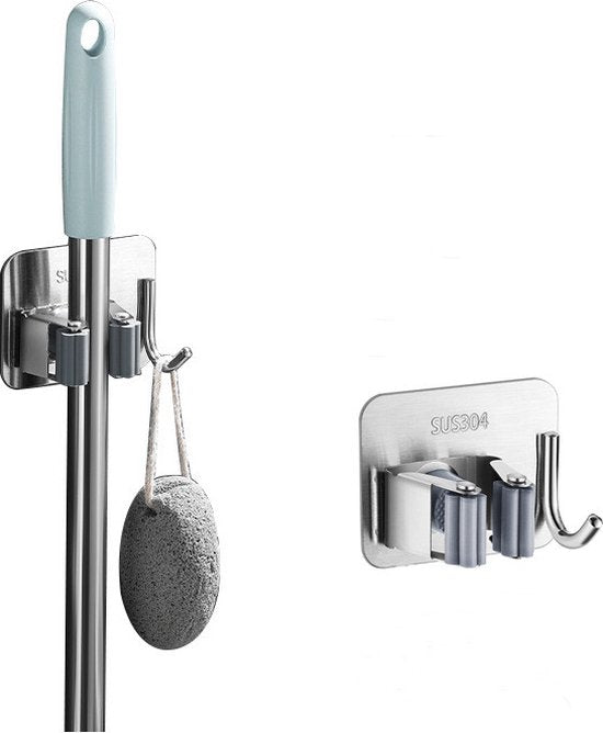 Unikorf 2 stuks RVS Bezem-/Mophouder - Zelfklevend