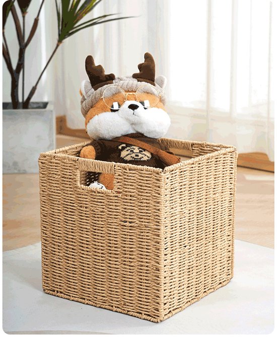 Rotan Opbergdoos 33x33x33 cm – Opvouwbare Decoratieve Mand – Stevige Rieten Opbergbox – 35L – Natuurlijk – Voor Woonkamer, Slaapkamer & Kast