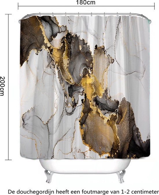Waterdicht douchegordijn met abstract marmeren patroon - Luxe Uitstraling, Uitstekende Waterbestendigheid - Hoogwaardig, Extra Dik, Gemakkelijk te Installeren-zwart/wit