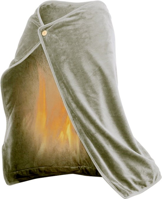TDR - Elektrische verwarmingsdeken in poncho-vorm met USB-aansluiting - van zachte flanellen stof -  Grijs