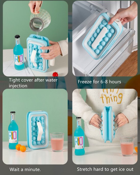 Duurzame ijsblokjesvorm - 36 hemelsblauwe blokjes