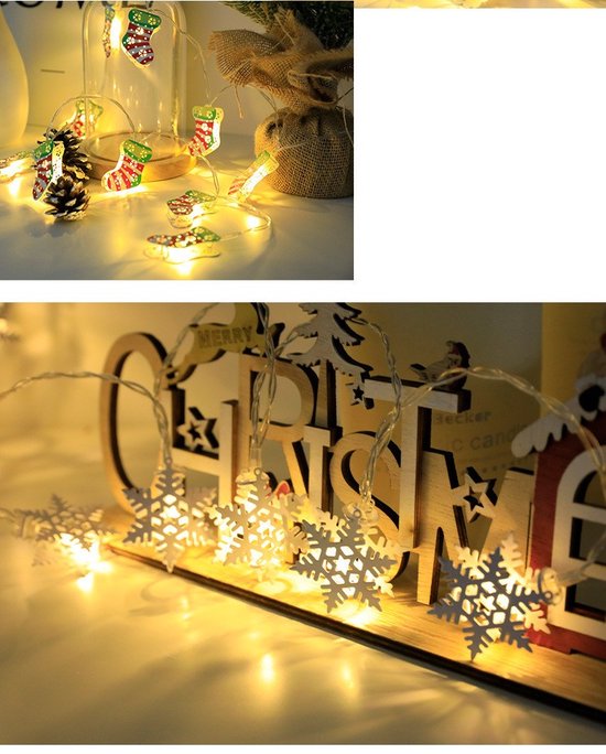 Kerstverlichting Sneeuwvlokken -Kerstdecoratie en Kerstversiering- 1.5m Lichtsnoer met 10 Sneeuwvloklampjes, Werkt op 2 AA-batterijen- Warm Wit