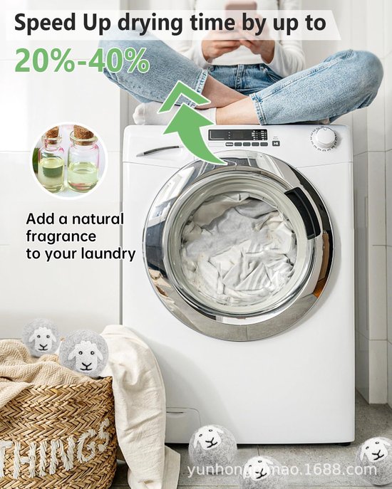 Unikorf 6-delige Wol Drogerballen, Grijs - 40% Sneller, Hypo