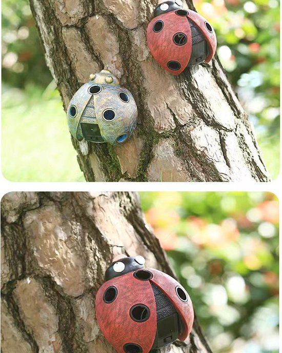 Zonne-ornament Rood Verlicht Lieveheersbeestje - Tuin Decoratie - Duurzaam - Sfeervol - Weerbestendig