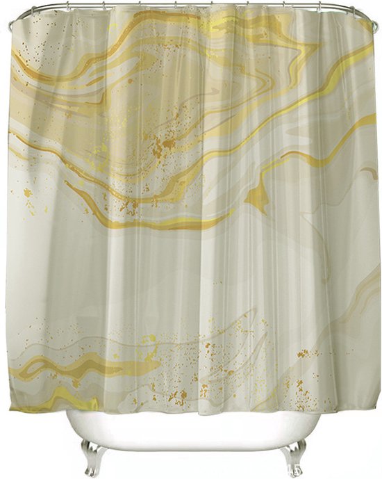 Unikorf waterdicht douchegordijn 180x200 - marmer, wit/goud