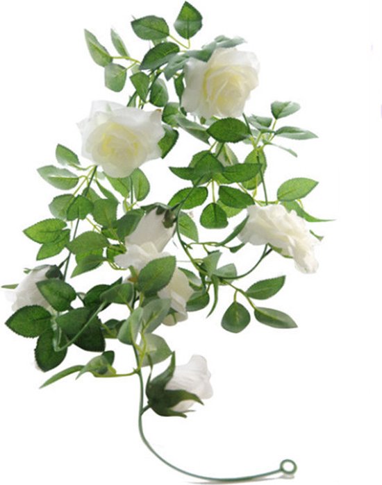 2 Stuks Klimop Slinger met grote rozen kunstbloem -2 meter lang-decoratieve slinger-Bloemenkrans-wit