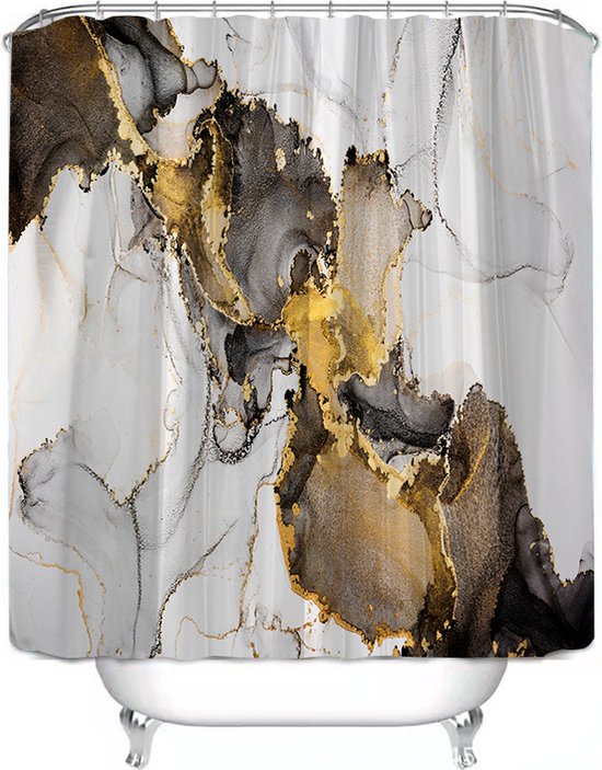 Waterdicht douchegordijn met abstract marmeren patroon - Luxe Uitstraling, Uitstekende Waterbestendigheid - Hoogwaardig, Extra Dik, Gemakkelijk te Installeren-zwart/wit