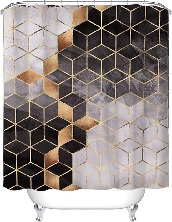 Waterdicht douchegordijn marmerpatroon 180x200CM zwart/goud