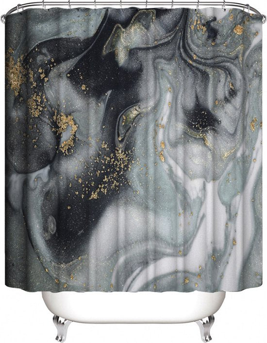 Waterdicht Marmerpatroon Douchegordijn - Luxe Uitstraling, Uitstekende Waterbestendigheid - Hoogwaardig, Extra Dik, Gemakkelijk te Installeren - 180x200CM-gijs/goud