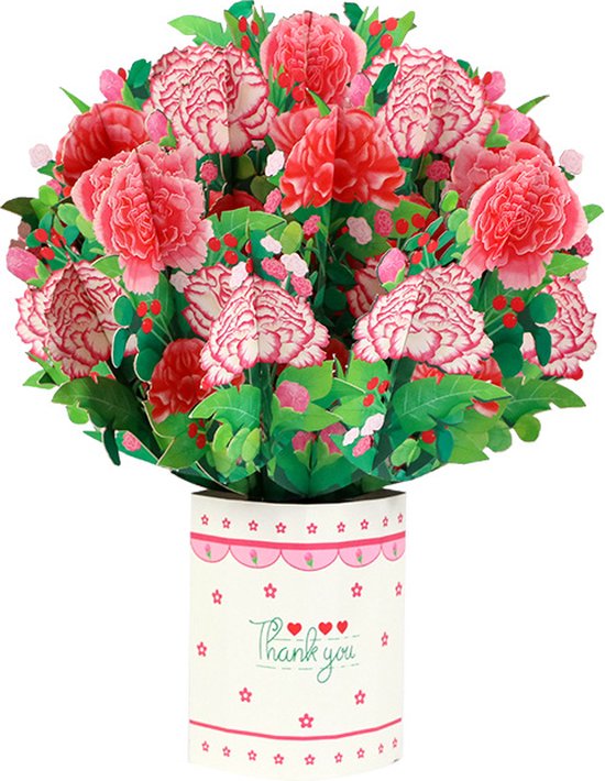 Unikorf 3D Pop-Up Wenskaart: Handgemaakt Anjer Boeket