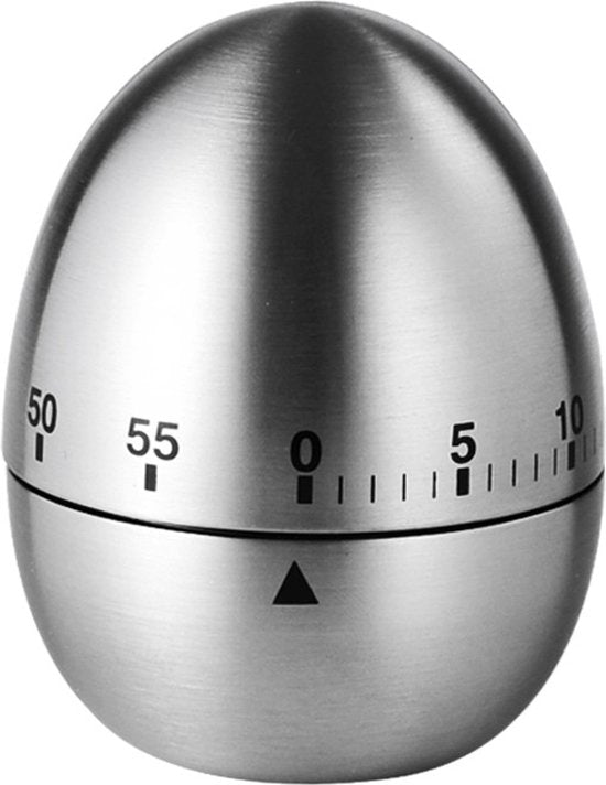 Luxe Roestvrijstalen kookwekker – Tot 60 Minuten Precisie Timing, Eivormig Design – Zilver