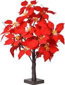 LED Lichtboom met Rode Poinsettia Bladeren - Warme Witte Verlichting - Energiezuinig en Duurzaam Design-58 cm Hoog