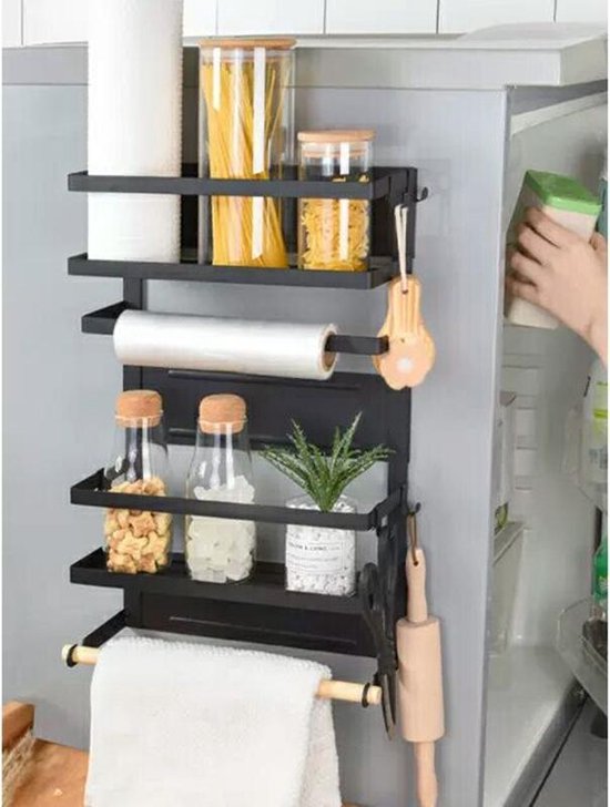 TDR - Multifunctioneel Ophangbaar Keukenrek of badrek- multifunctioneel organiser - 3  lagen Magnetisch - Zwart