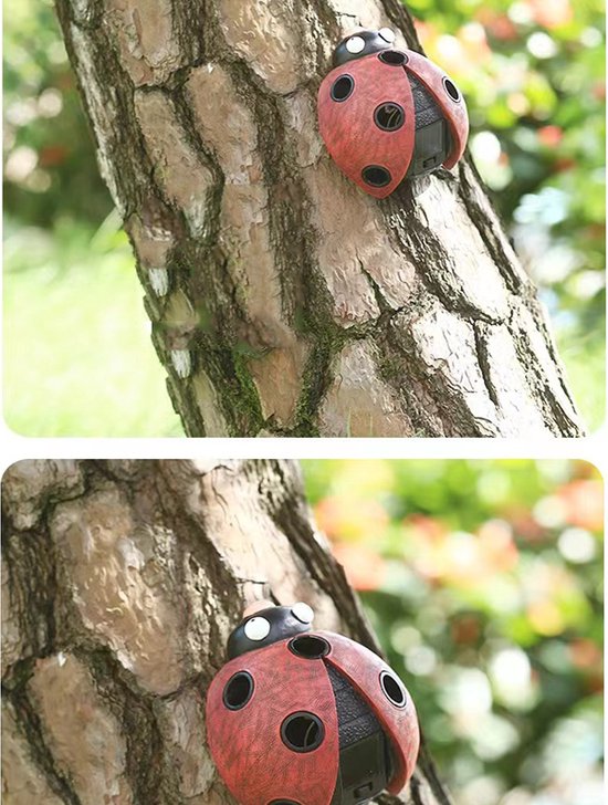 Zonne-ornament Rood Verlicht Lieveheersbeestje - Tuin Decoratie - Duurzaam - Sfeervol - Weerbestendig