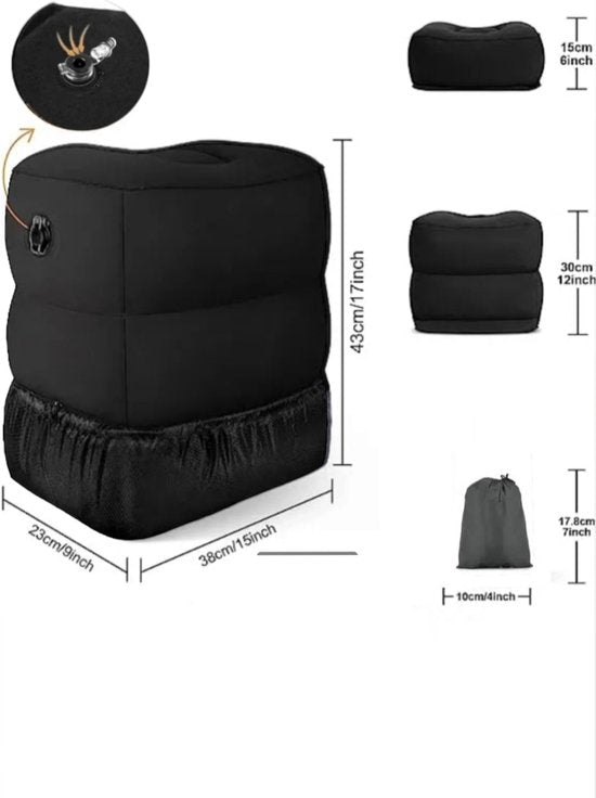 opblaasbare Vliegtuigbedje-voetensteun In Hoogte Verstelbaar -Verschillende Standen - Saffierblauw