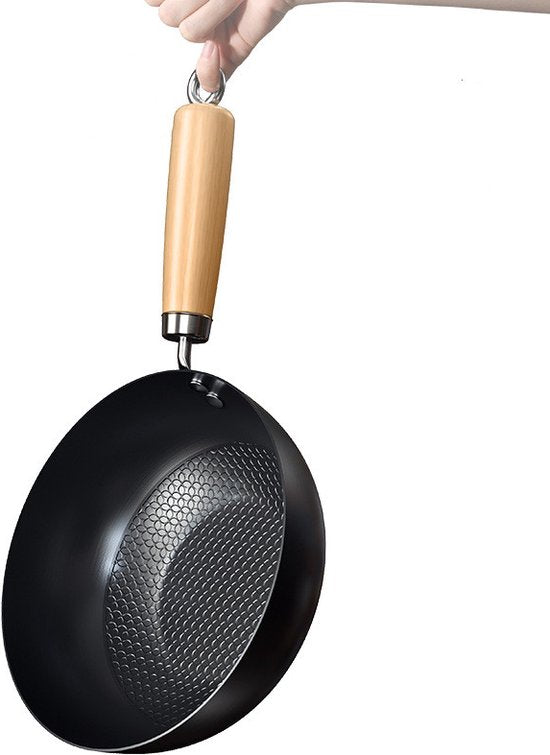 Merkloos 20cm Smeedijzeren Wokpan, Visgraat Non-Stick