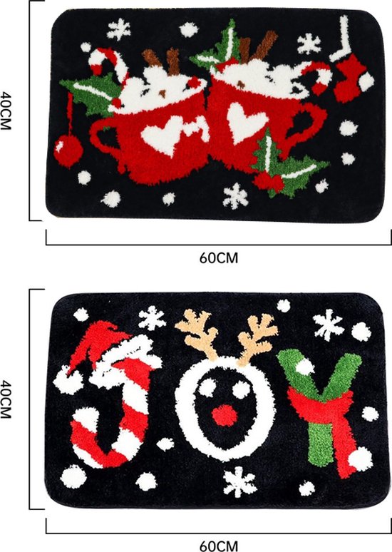 2 stuks Luxe Kerst Vloerkleden– Feestelijke Design – Antislip, Zacht en Waterabsorberend -40x60 cm