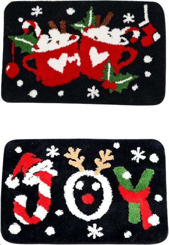 2 stuks Luxe Kerst Vloerkleden– Feestelijke Design – Antislip, Zacht en Waterabsorberend -40x60 cm