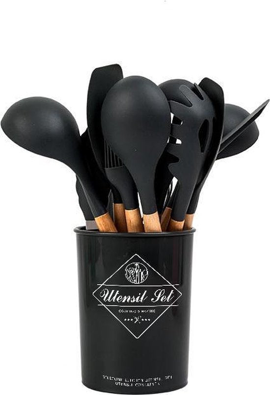 TDR - Kookgerei set met Houder 11-delig - Hout met Siliconen