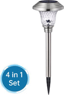Xtraworks - 4 Stuks LED lamp op zonne Solar gazonlamp - RVS - Waterdichte Tuinverlichting Voor Buiten - Zilver- koel wit licht