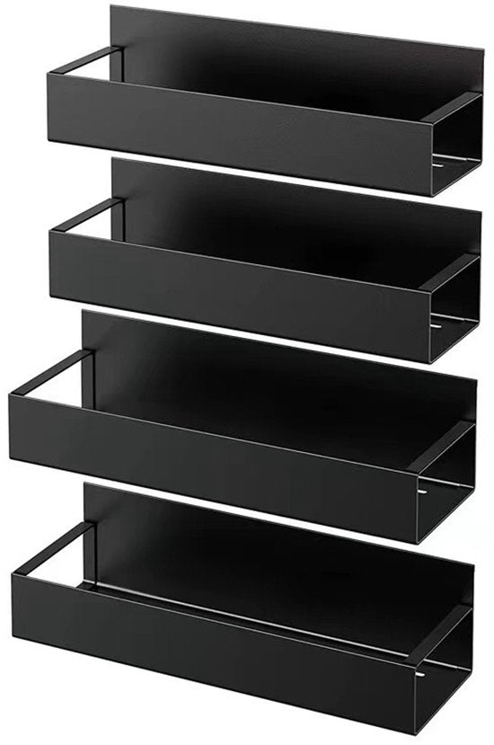 4-in-1 Magnetisch Kruidenrek Set – RVS – Perforatievrij – Wandmontage – Zwart – Keuken Organizer