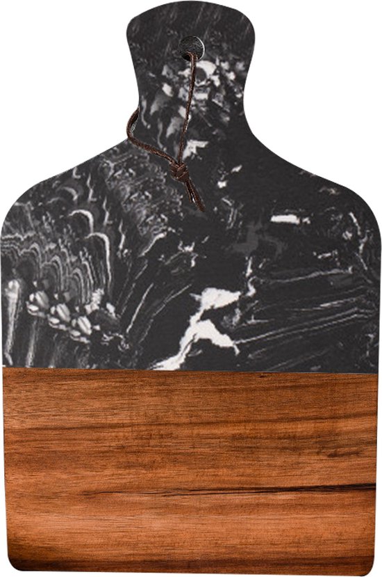 Luxe Snij- & Serveerplank van Marmer en Acaciahout- Borrelplank - zwart 33*21.6cm