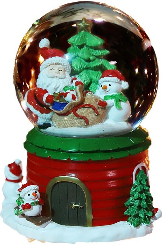 Luxe Kerst Sneeuwbol met LED-verlichting en Muziek - Kerstman en Sneeuwpop- Ø10 cm, Hoogte 16,5 cm