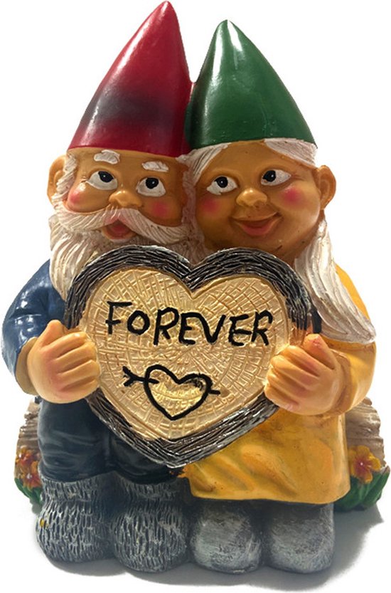 Romantische Kabouters met 'Forever' Hart - Charmante Tuindecoratie- Hars Tuinbeeldje10*6,5*13,5cm
