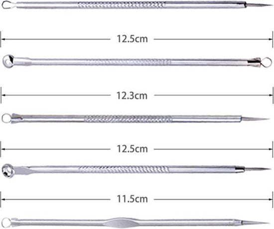 Comedonenverwijderingsset met RVS klem, antislip handgreep