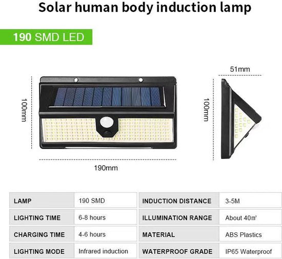 Tuinverlichting bewegingssensor zonne-energie - 190 LED's