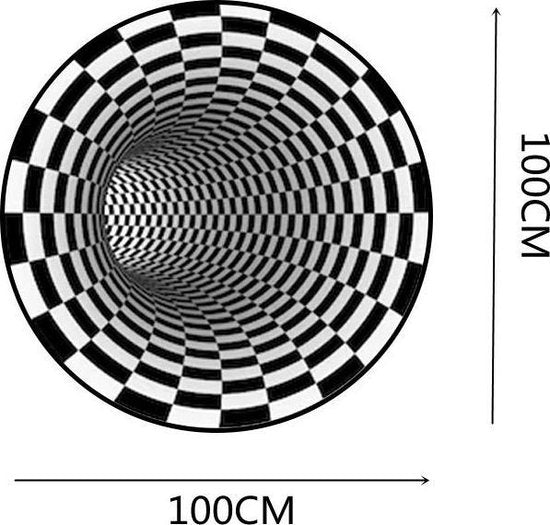 Visueel 3D whirlpooltapijt, zwart/wit, 100x100cm