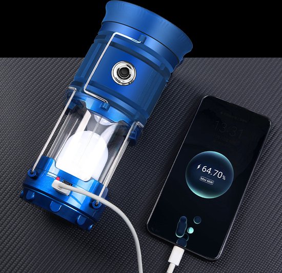 Multifunctionele Solar LED campinglamp blauw