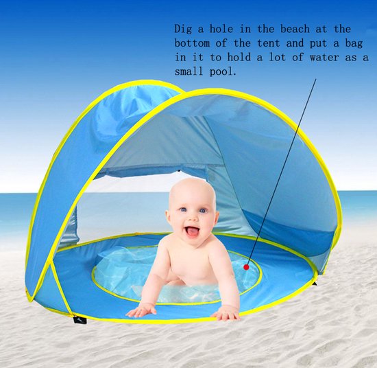 Baby strandtent met zwembadje, UV-bescherming - Blauw