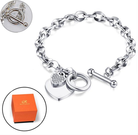 Mooie Zilveren Bedelarmband met Hartjes - Zirkonia