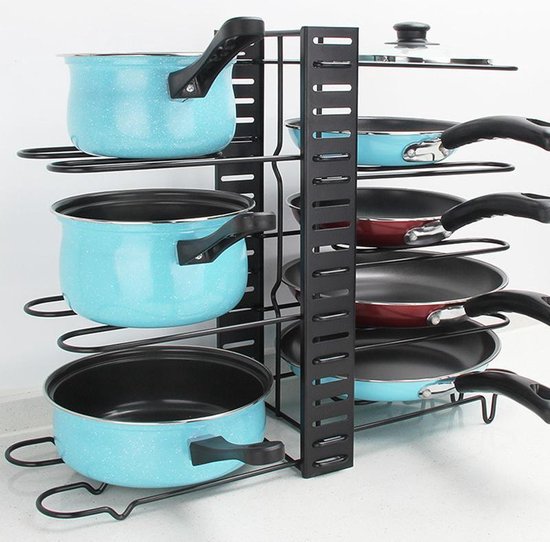Verstelbaar pannenrek voor 8 pannen