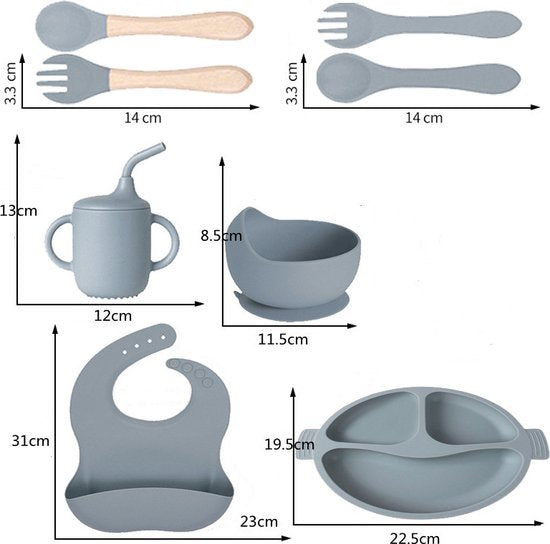 Complete baby eetserviesset - Diepblauw - 8-delig