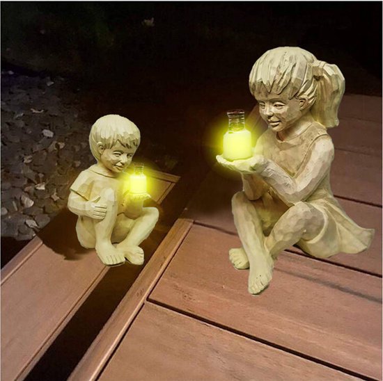 Tuinbeeld Jongen en Meisje - Decoratief - Glow in the Dark