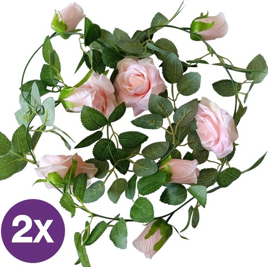 Klimop Slinger met Grote Rozen - Roze (2 stuks)