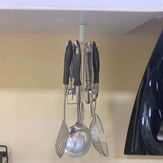 Keuken opberg haak - Draaibaar rek - 8 haken - Wit