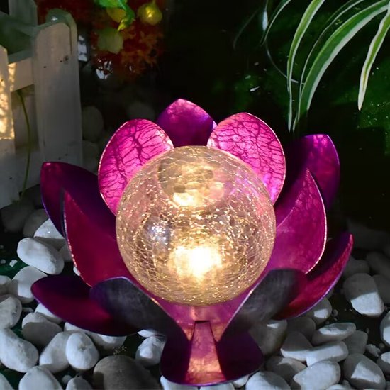 Lotus tuinlamp op zonne-energie, paars