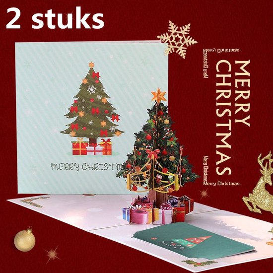 2 Stuks 3D Kerstboom met Kerstballen Pop-up Kaart